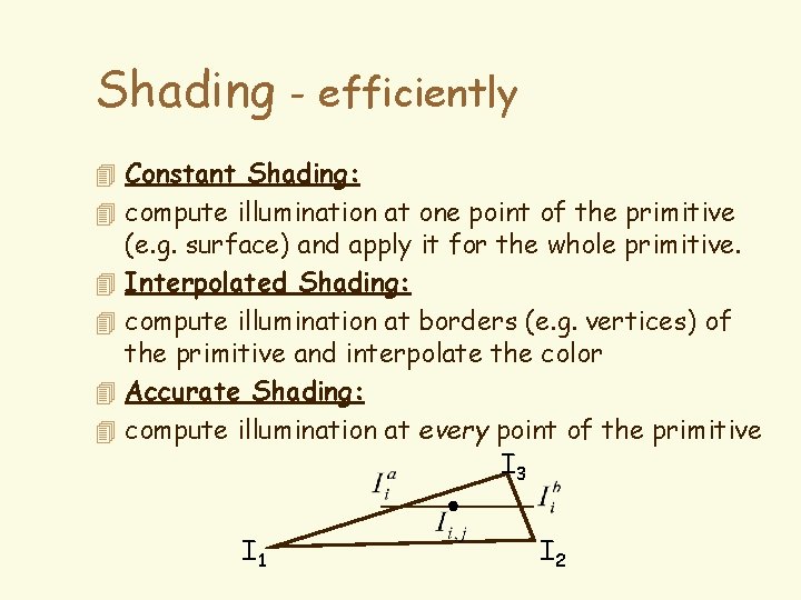 Shading - efficiently 4 Constant Shading: 4 compute illumination at one point of the