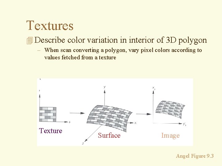 Textures 4 Describe color variation in interior of 3 D polygon – When scan