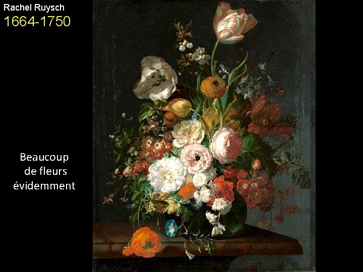 Rachel Ruysch 1664 -1750 Beaucoup de fleurs évidemment 