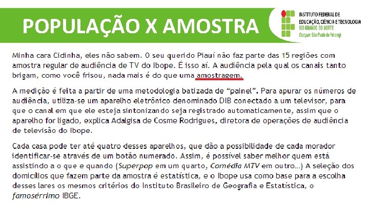 POPULAÇÃO X AMOSTRA 14 