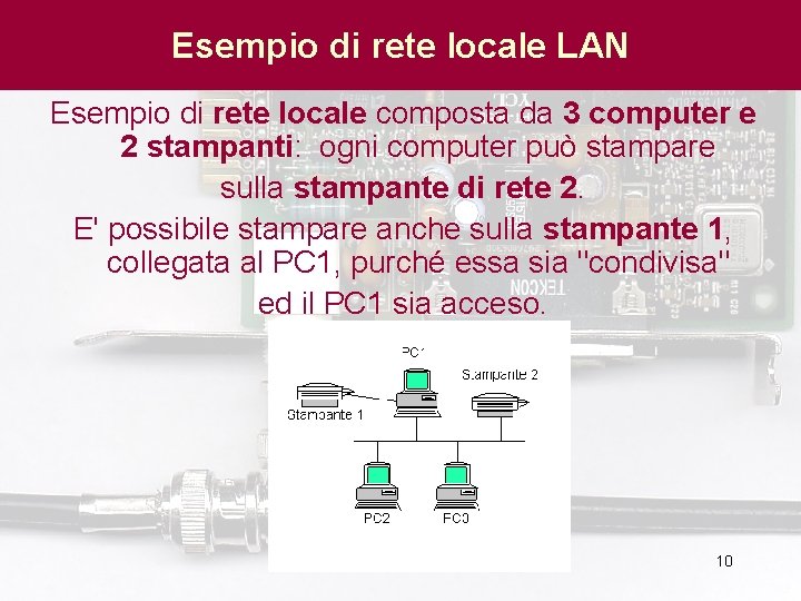 Esempio di rete locale LAN Esempio di rete locale composta da 3 computer e