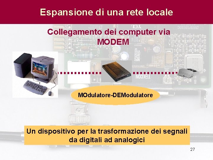 Espansione di una rete locale Collegamento dei computer via MODEM MOdulatore-DEModulatore Un dispositivo per