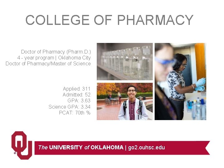 COLLEGE OF PHARMACY Doctor of Pharmacy (Pharm. D. ) 4 - year program |