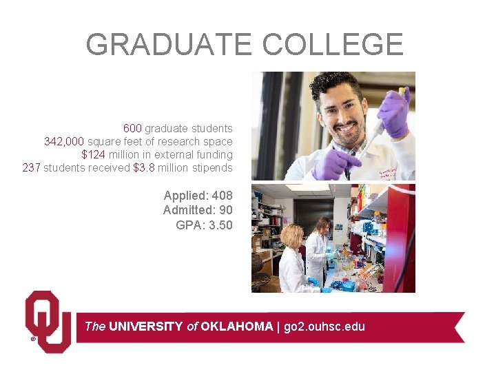 GRADUATE COLLEGE 600 graduate students 342, 000 square feet of research space $124 million