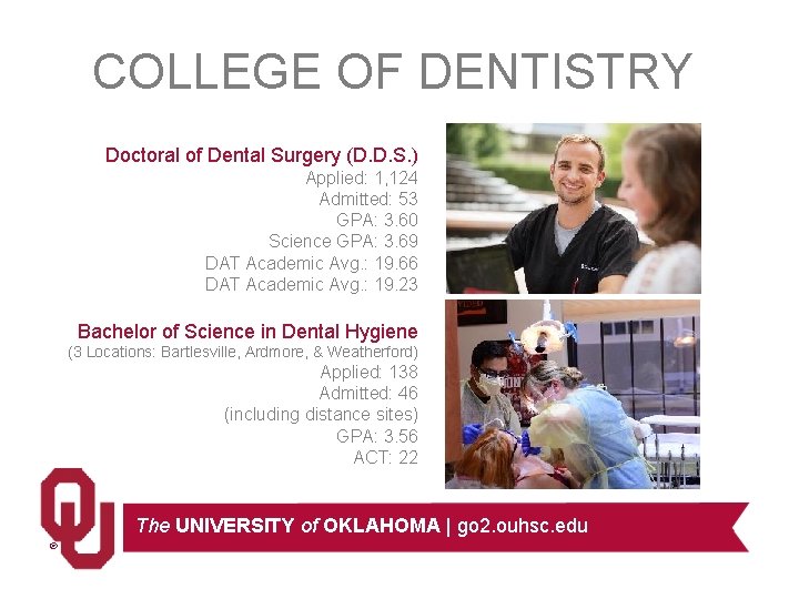 COLLEGE OF DENTISTRY Doctoral of Dental Surgery (D. D. S. ) Applied: 1, 124