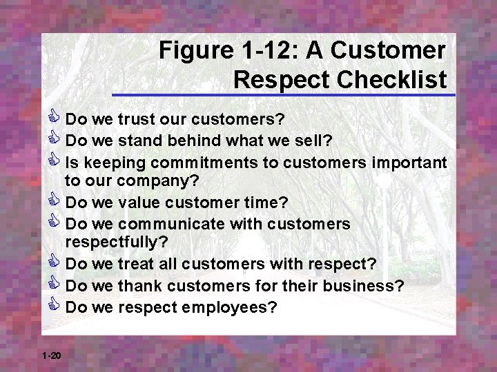 Figure 1 -12: A Customer Respect Checklist C Do we trust our customers? C