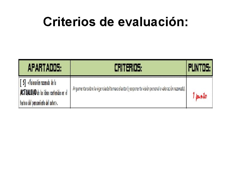 Criterios de evaluación: 