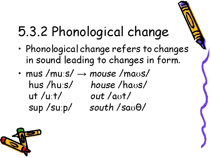 5. 3. 2 Phonological change • Phonological change refers to changes in sound leading
