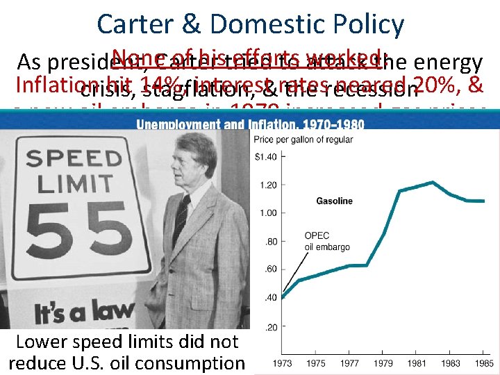 Carter & Domestic Policy None. Carter of histried efforts worked: As president, to attack