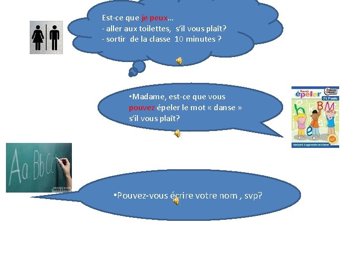 Est-ce que je peux… - aller aux toilettes, s’il vous plaît? - sortir de