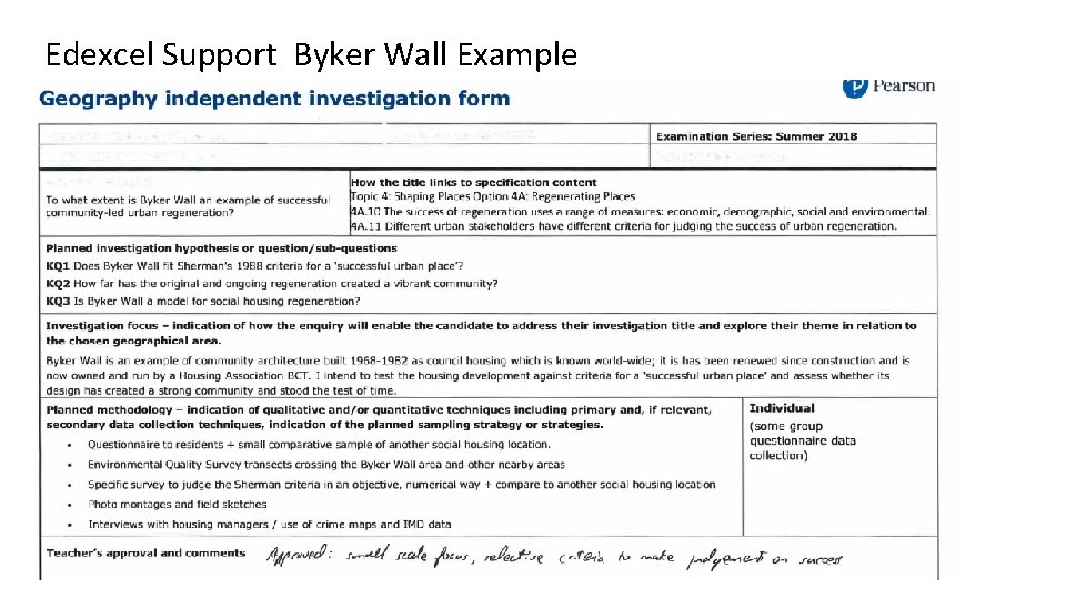 Edexcel Support Byker Wall Example 
