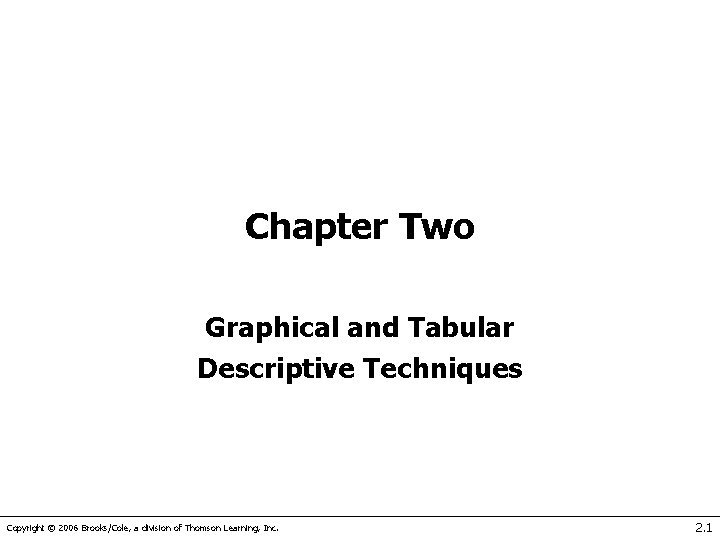 Chapter Two Graphical and Tabular Descriptive Techniques Copyright © 2006 Brooks/Cole, a division of