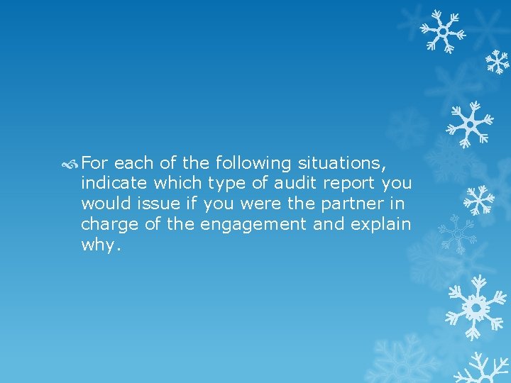  For each of the following situations, indicate which type of audit report you