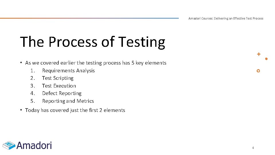 Amadori Courses: Delivering an Effective Test Process The Process of Testing • As we