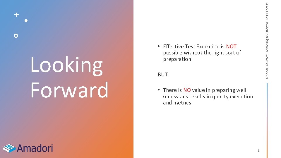 Amadori Courses: Delivering an Effective Test Process Looking Forward • Effective Test Execution is