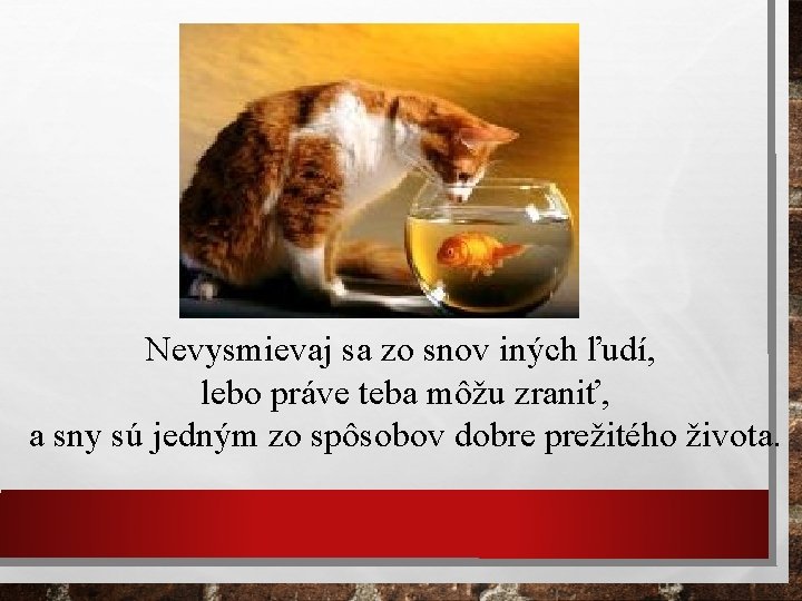 Nevysmievaj sa zo snov iných ľudí, lebo práve teba môžu zraniť, a sny sú