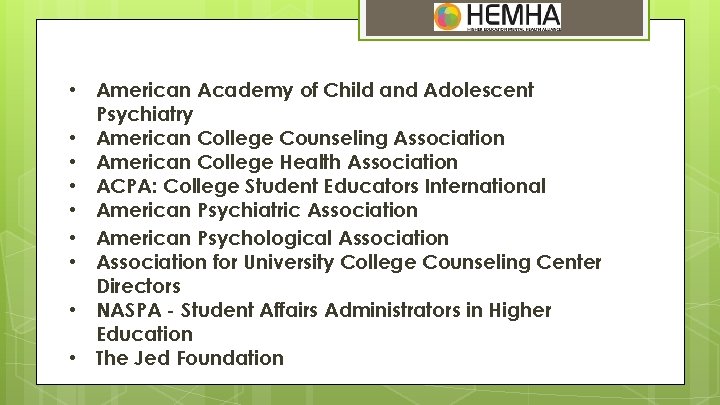  • • • American Academy of Child and Adolescent Psychiatry American College Counseling