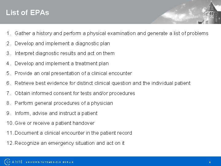 List of EPAs 1. Gather a history and perform a physical examination and generate