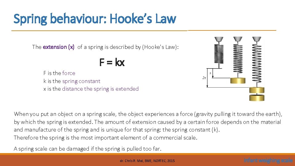 Spring behaviour: Hooke’s Law The extension (x) of a spring is described by (Hooke's Spring behaviour: Hooke’s Law The extension (x) of a spring is described by (Hooke's