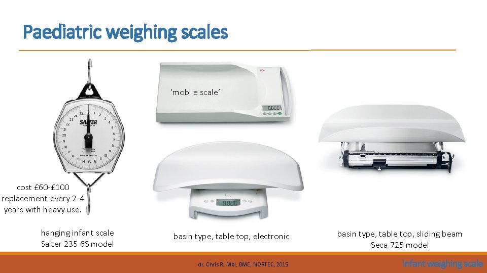 Paediatric weighing scales ‘mobile scale’ cost £ 60 -£ 100 replacement every 2 -4 Paediatric weighing scales ‘mobile scale’ cost £ 60 -£ 100 replacement every 2 -4