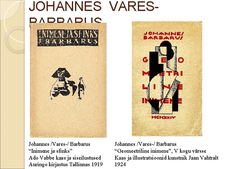 JOHANNES VARESBARBARUS Johannes /Vares-/ Barbarus “Inimene ja sfinks” Ado Vabbe kaas ja siseilustused Auringo