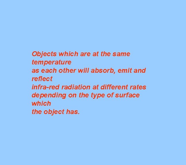 Objects which are at the same temperature as each other will absorb, emit and