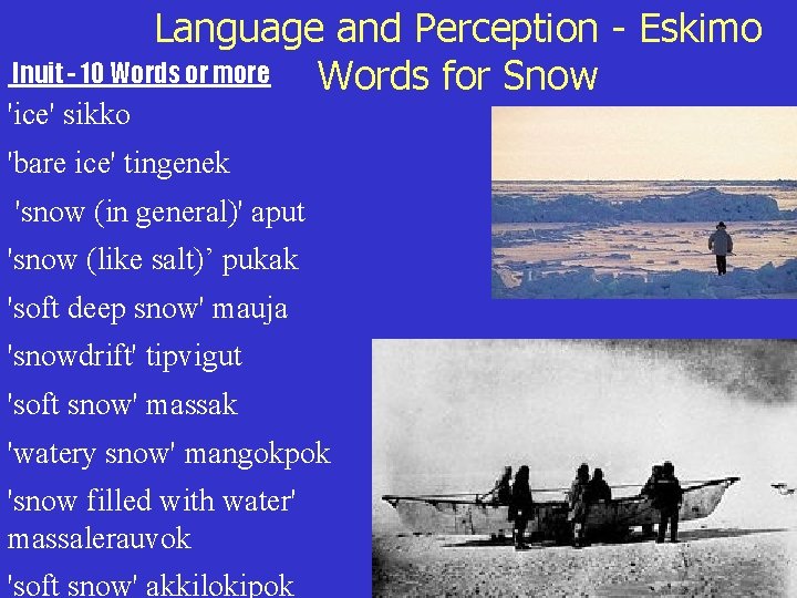 Language and Perception - Eskimo Inuit - 10 Words or more Words for Snow