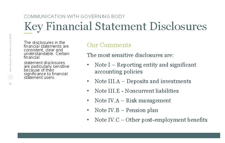COMMUNICATION WITH GOVERNING BODY Better Together: Moss Adams & [CLIENT] Key Financial Statement Disclosures