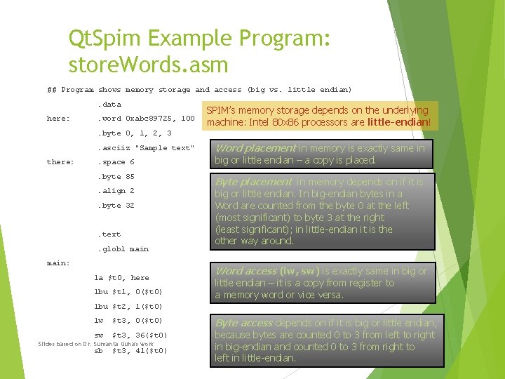 Qt. Spim Example Program: store. Words. asm ## Program shows memory storage and access