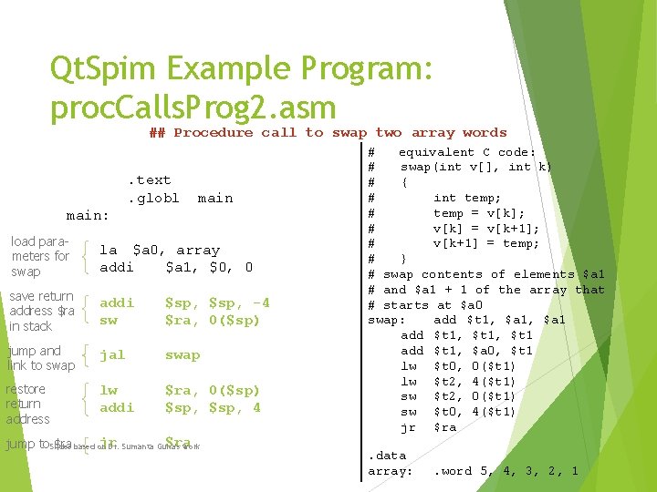 Qt. Spim Example Program: proc. Calls. Prog 2. asm ## Procedure call to swap