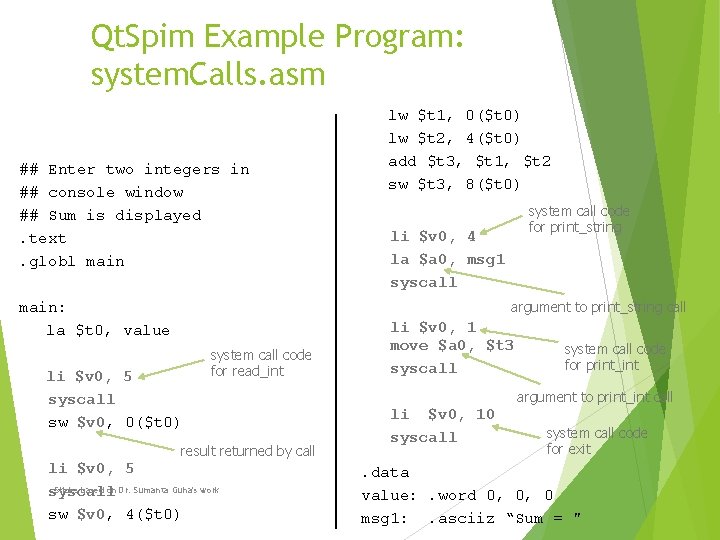 Qt. Spim Example Program: system. Calls. asm ## Enter two integers in ## console