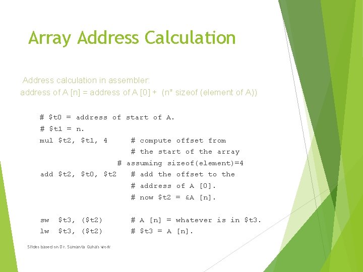 Array Address Calculation Address calculation in assembler: address of A [n] = address of
