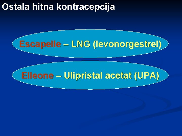 Ostala hitna kontracepcija Escapelle – LNG (levonorgestrel) Elleone – Ulipristal acetat (UPA) 