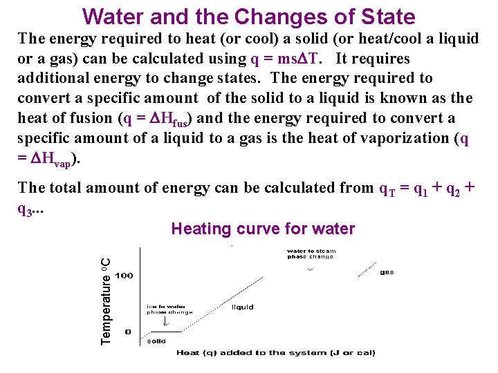 Water and the Changes of State The energy required to heat (or cool) a