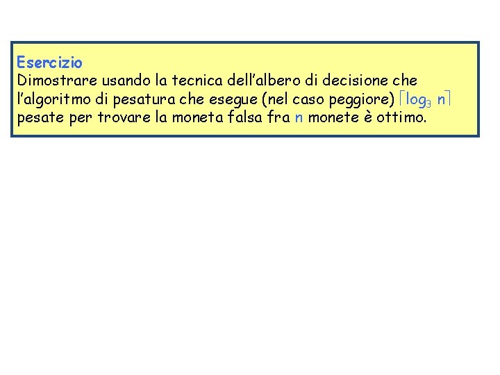 Esercizio Dimostrare usando la tecnica dell’albero di decisione che l’algoritmo di pesatura che esegue