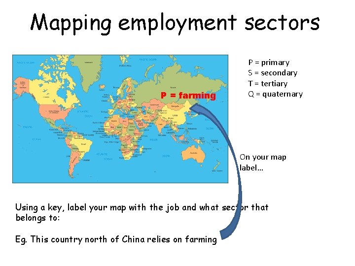 Mapping employment sectors P = farming P = primary S = secondary T =