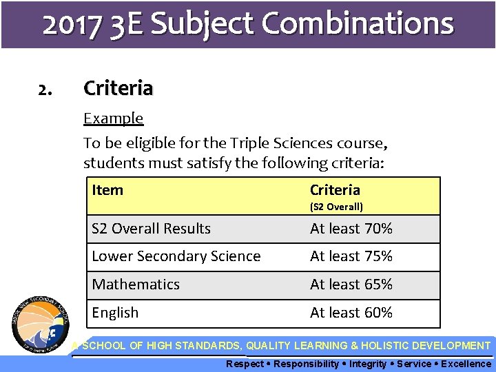 2017 3 E Subject Combinations 2. Criteria Example To be eligible for the Triple