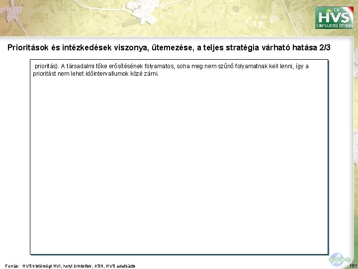 Prioritások és intézkedések viszonya, ütemezése, a teljes stratégia várható hatása 2/3 prioritás). A társadalmi