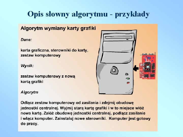 Opis słowny algorytmu - przykłady 