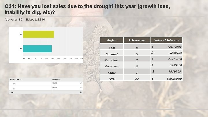 Q 34: Have you lost sales due to the drought this year (growth loss,