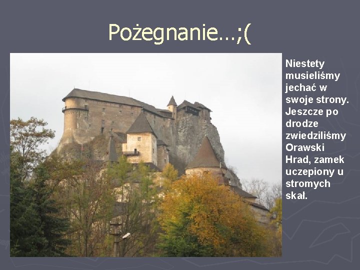 Pożegnanie…; ( Niestety musieliśmy jechać w swoje strony. Jeszcze po drodze zwiedziliśmy Orawski Hrad,