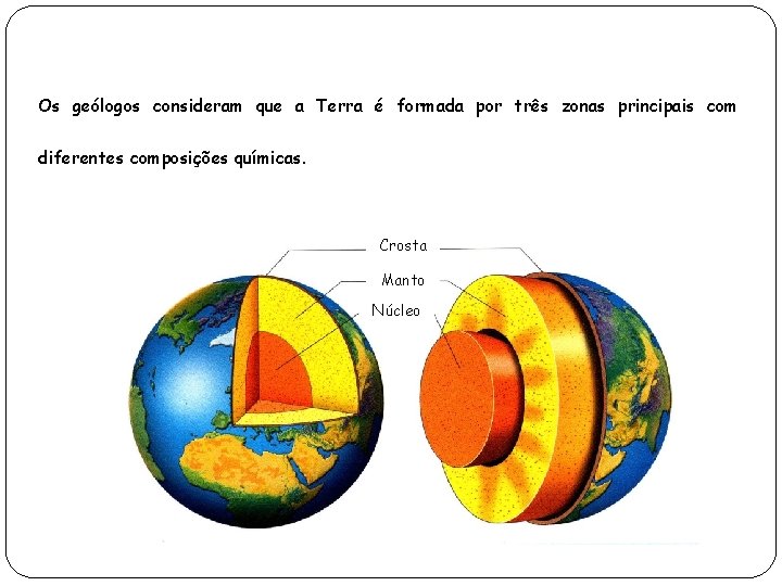 Os geólogos consideram que a Terra é formada por três zonas principais com diferentes