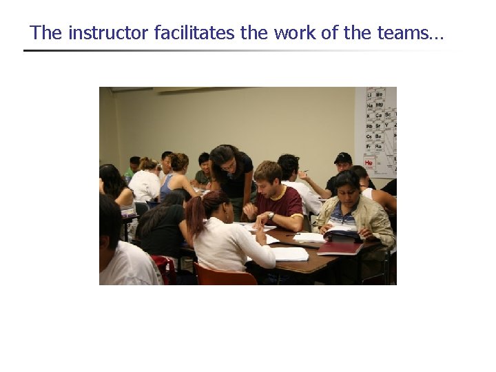 The instructor facilitates the work of the teams… 
