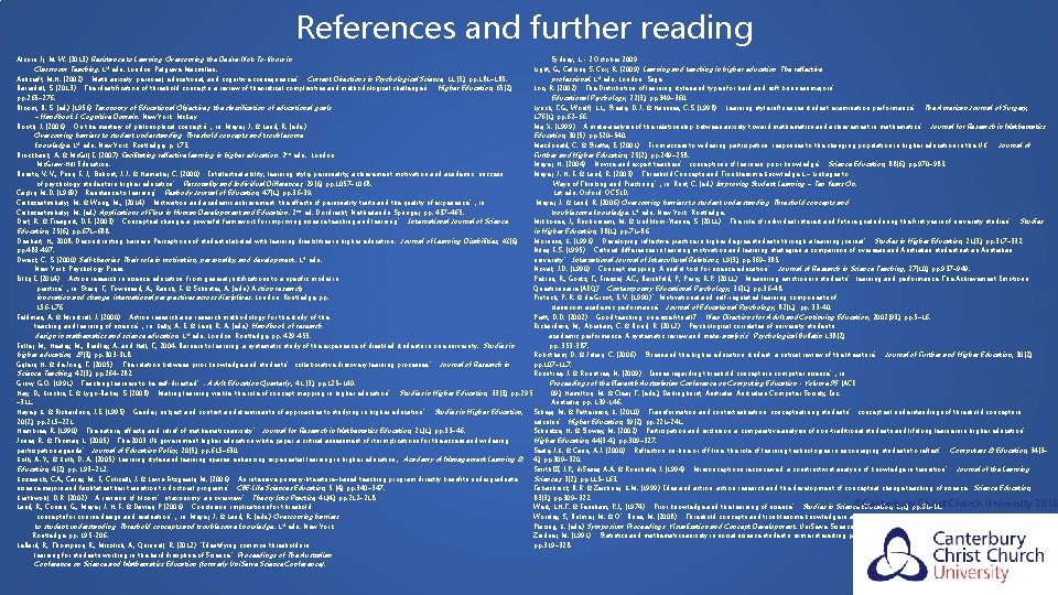 References and further reading Alcorn Jr, M. W. (2013) Resistance to Learning: Overcoming the