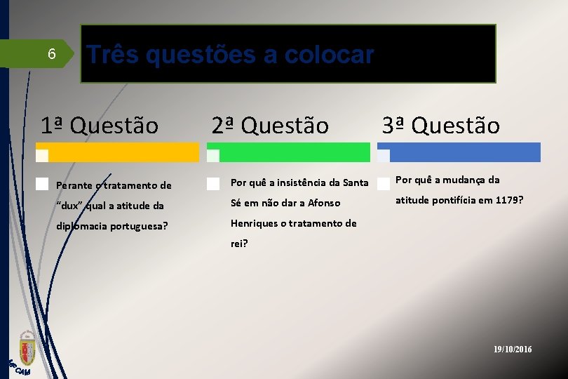 6 Três questões a colocar 1ª Questão 2ª Questão 3ª Questão Perante o tratamento