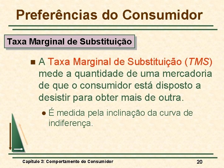 Preferências do Consumidor Taxa Marginal de Substituição n A Taxa Marginal de Substituição (TMS)