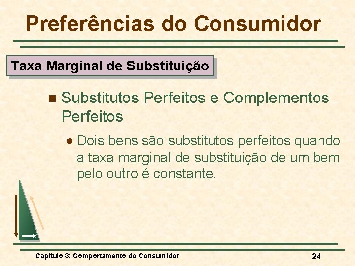 Preferências do Consumidor Taxa Marginal de Substituição n Substitutos Perfeitos e Complementos Perfeitos l