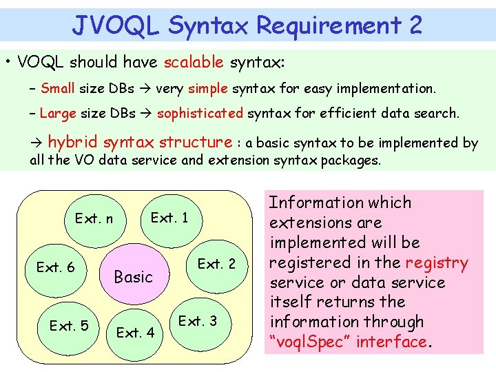 JVOQL Syntax Requirement 2 • VOQL should have scalable syntax: – Small size DBs