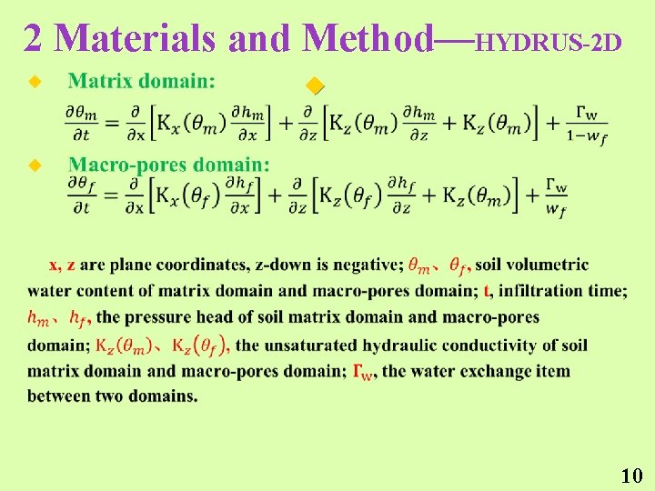 2 Materials and Method—HYDRUS-2 D u 10 