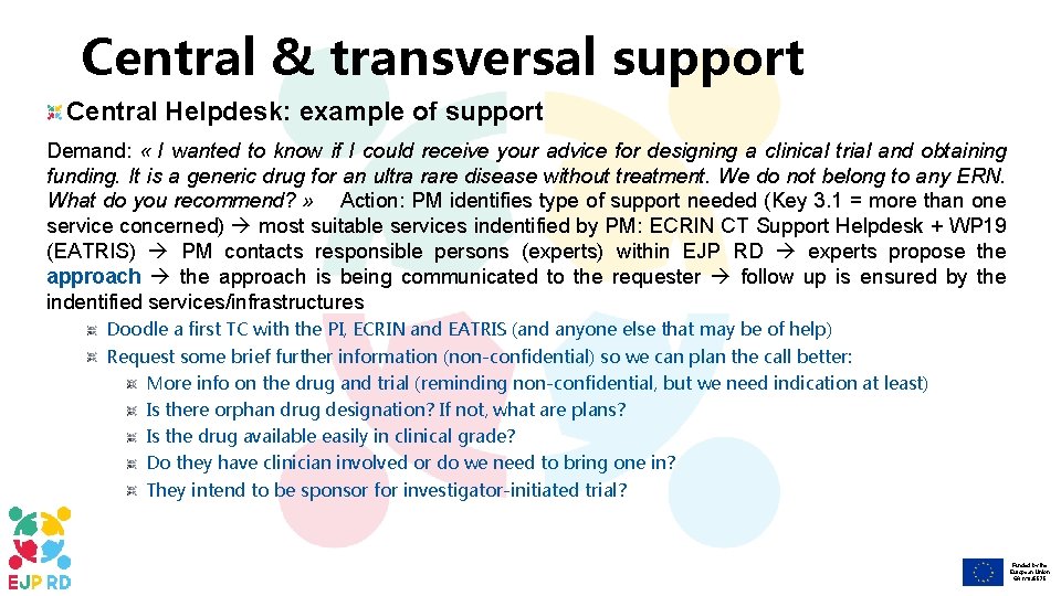 Central & transversal support Central Helpdesk: example of support Demand: « I wanted to